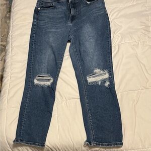 American Eagle Outfitters Women's Ripped Dark Blue Mom Jeans